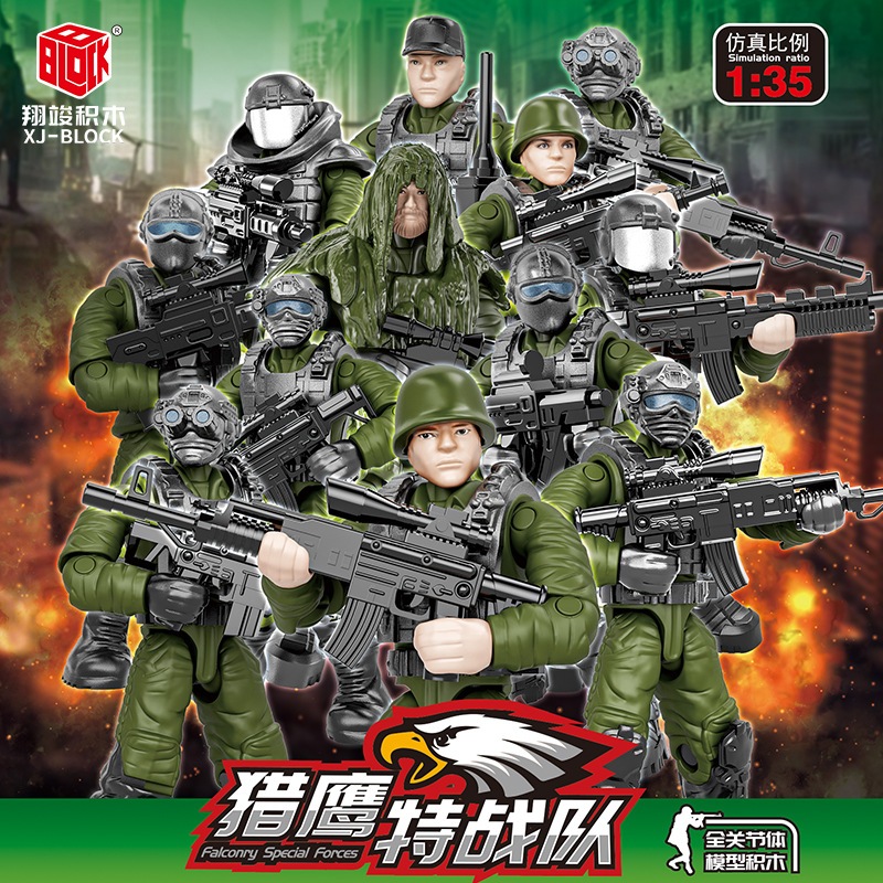 Đồ chơi lắp ráp logo mega XJ-BLOCK 1054 đóng bọc kín đẹp mắt ngẫu nhiên army lính đặc nhiệm rừng xếp mô hình minifigures