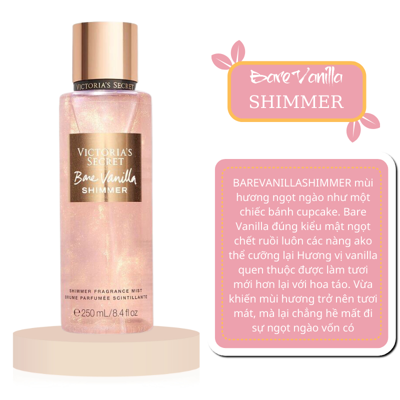 BARE VANILLA SHIMMER - Xịt Thơm Nhũ Body Shimmer Mist Victoria’s Secret