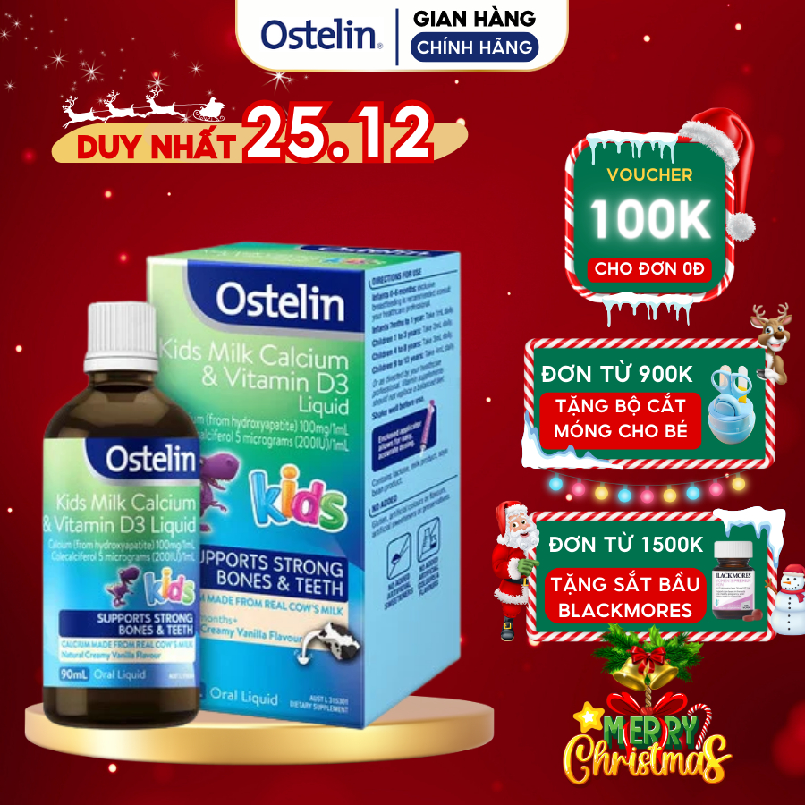 Siro uống Ostelin Kids Milk Calcium & Vitamin D3 Liquid 90ml giúp bé phát triển chiều cao