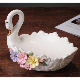 Đĩa đựng trái cây / thức ăn vặt / trái cây hình thiên nga bằng gốm sứ trang trí