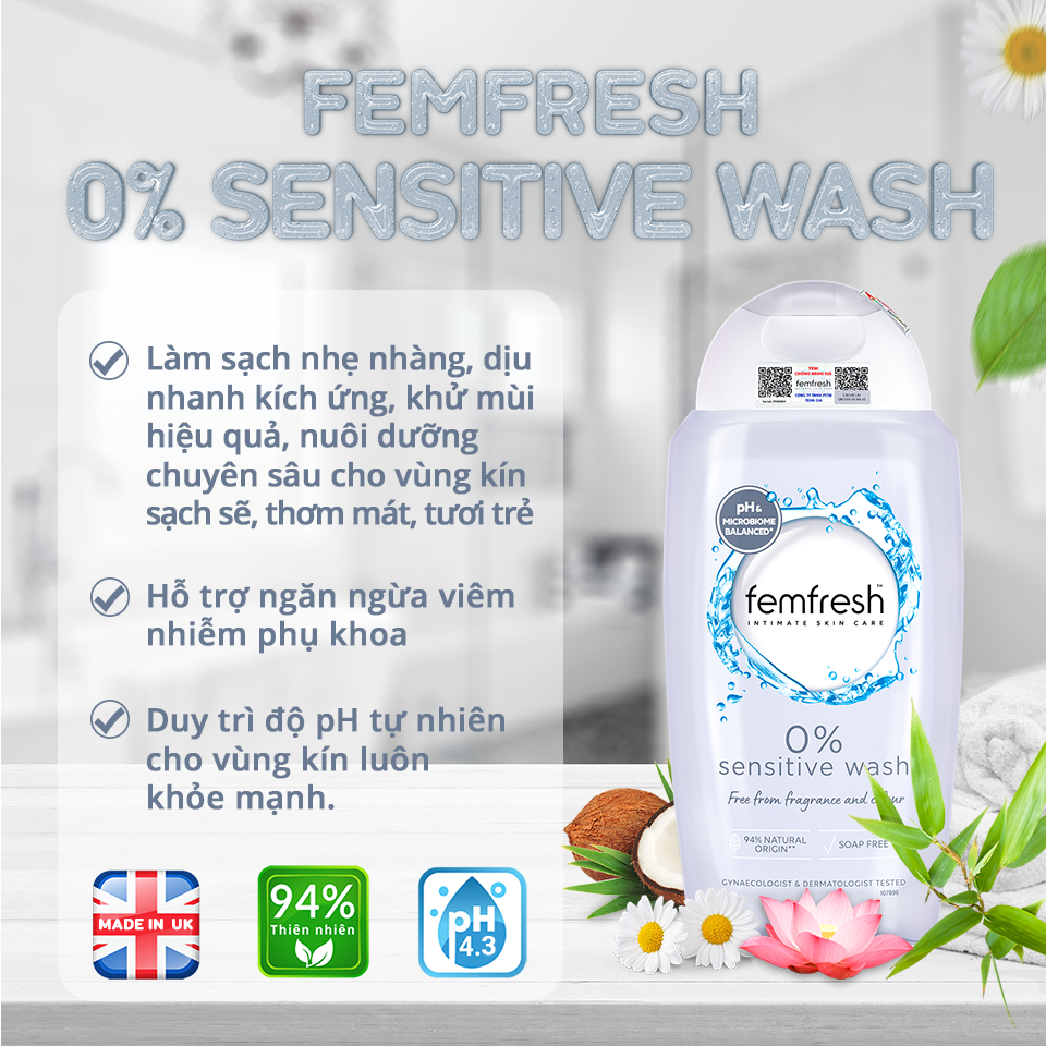 Femfresh Sensitive Wash 250ml  - Dung dịch vệ sinh cho da nhạy cảm