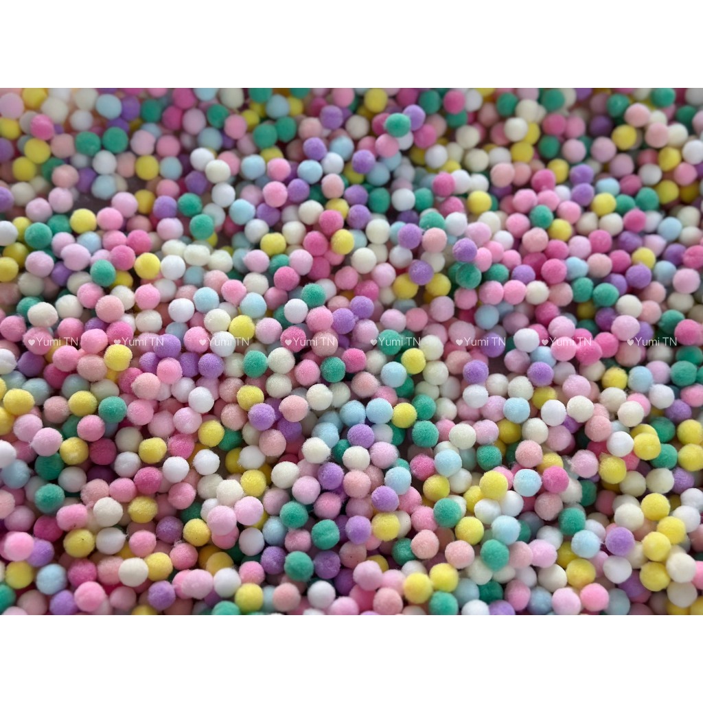 pompom lông trang trí 1cm, túi 100 hột
