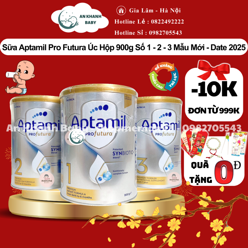 Date 2025 - Sữa APTAMIL Úc 900 gr, sữa Aptamil bạc PROfutura Premium Úc 900g số 1,2,3 date mới 2025