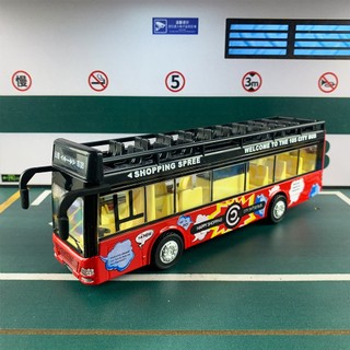 Mô hình xe bus 2 tầng mui trần có nhạc và đèn chạy cót bằng kim loại bền bỉ, xe thăm quan du lịch thành phố