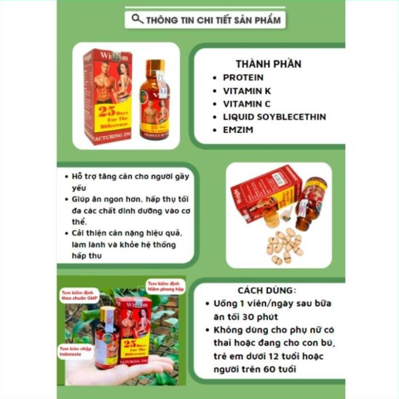 Tăng cân wisdom weight, vitamin tăng cân wisdom weight chính hãng indonesia tăng cân an toàn không tích nước