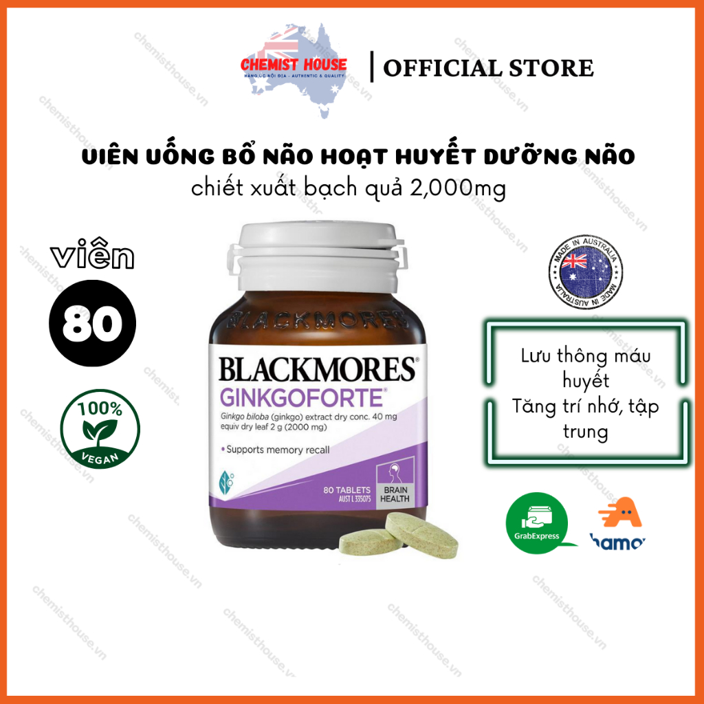 Viên uống bổ não hoạt huyết dưỡng não cải thiện trí nhớ tập trung Blackmores Ginkgoforte Memory Support 80Viên