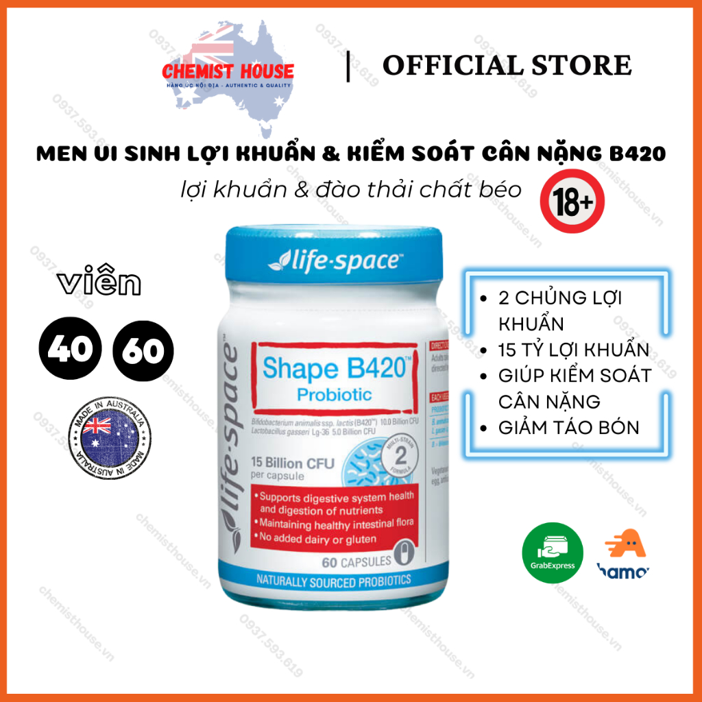 Men vi sinh hỗ trợ tiêu hóa và kiểm soát cân nặng 15 tỷ CFU - Life Space Shape B420 Probiotic - sp chính hãng nhập từ Úc