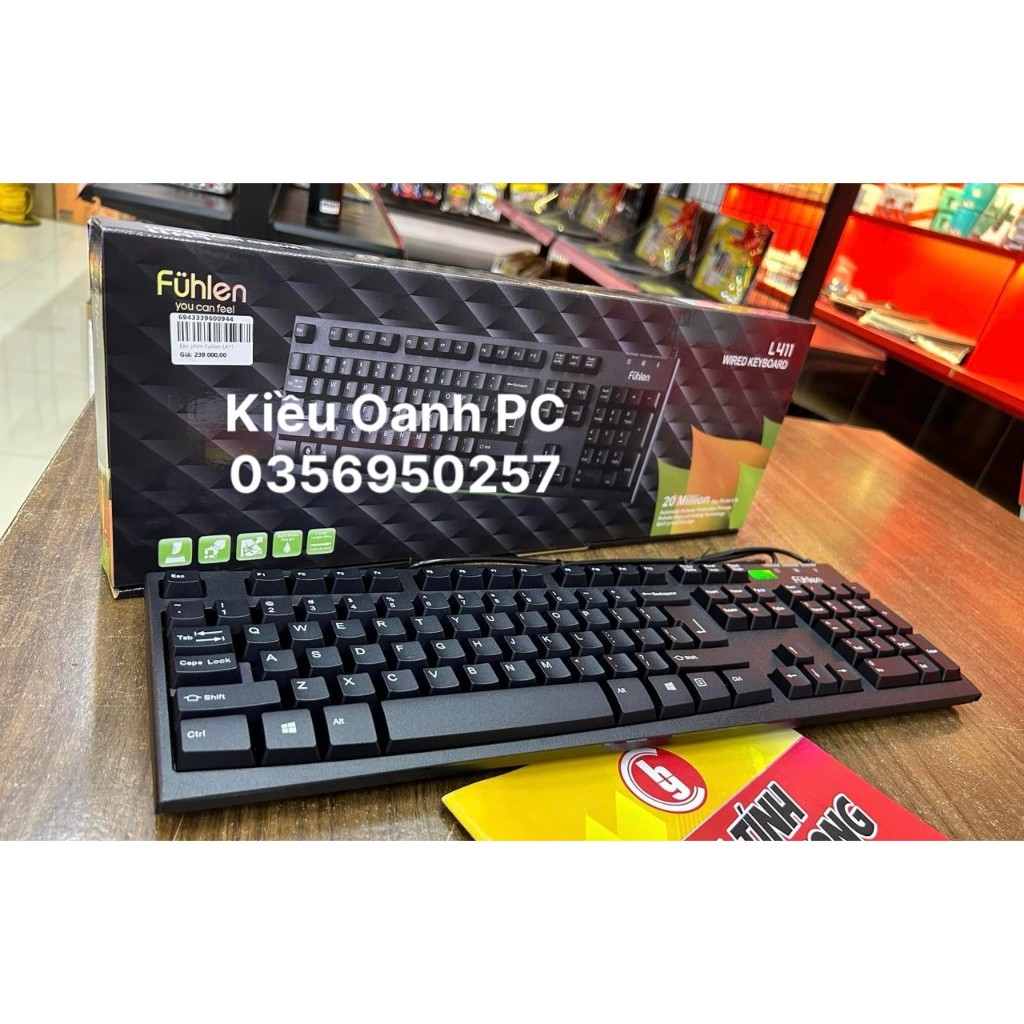 Bàn phím có dây Fuhlen L411 USB Black dành cho máy tính, văn phòng tiện lợi - Hàng chính hãng - Bảo hành 24 tháng