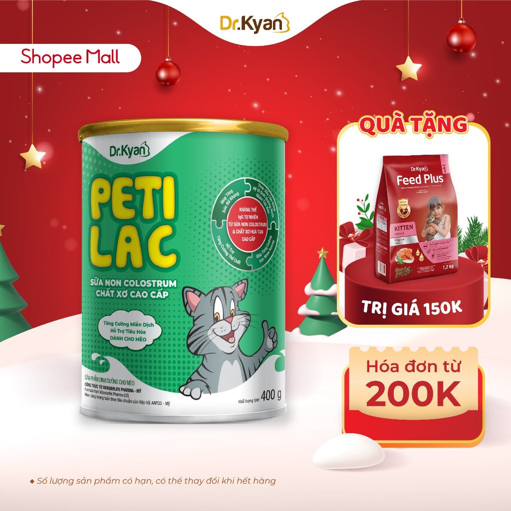 Dr.Kyan - Sữa bột dinh dưỡng PETILAC - Bổ sung sữa non Colostrum & Chất xơ cao cấp cho mèo 400g