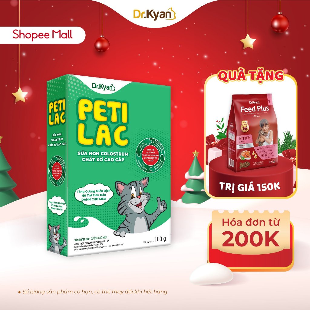 Dr.Kyan - Sữa bột dinh dưỡng PETILAC - Bổ sung sữa non Colostrum & Chất xơ cao cấp cho mèo 100g
