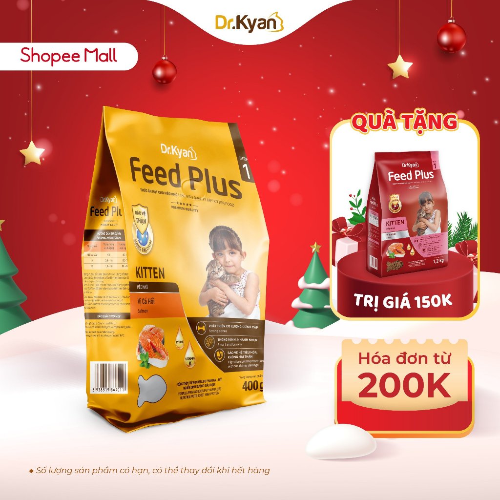 Dr.Kyan - Thức ăn hạt cho mèo nhỏ Feed Plus - Kitten 400g - Vị cá hồi