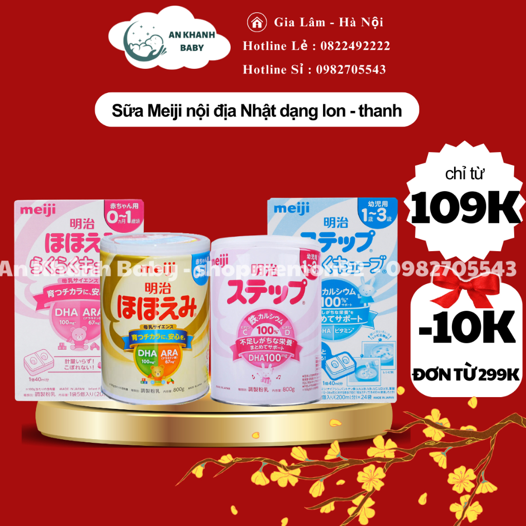 Sữa Meiji Nội Địa Nhật Lon, Thanh Số 0 & Số 9 , 0-1 & 1-3, Sữa Công Thức Hộp 800g Date 10/2024 - 2025