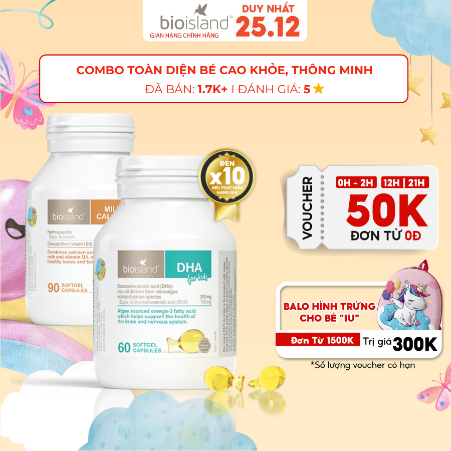 Combo canxi sữa, lysine và DHA BioIsland giúp bé phát triển toàn diện, cao lớn khỏe mạnh, thông minh vượt trội