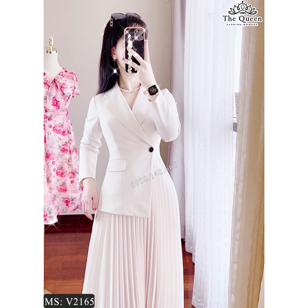 Váy liền cổ vest chân xếp ly V2165 size M