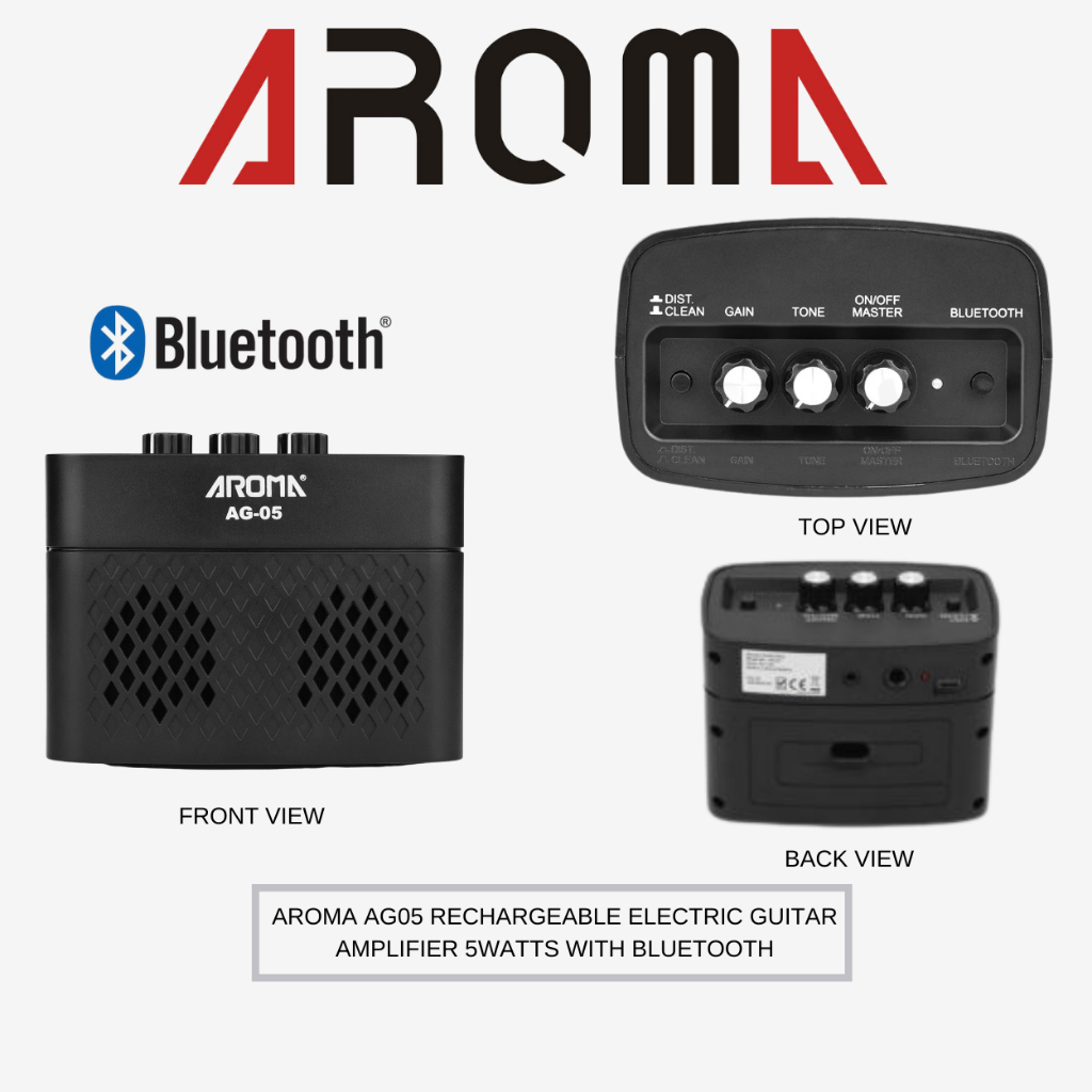 [Chính Hãng] Loa Ampli Guitar Điện Mini Aroma AG-05 Bluetooth Pin Sạc