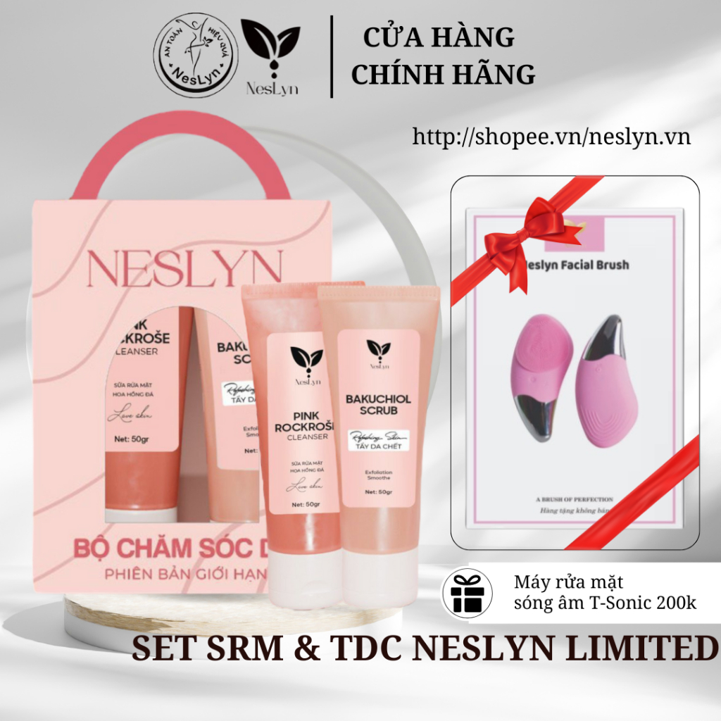 Set Quà Tặng NesLyn, Bộ Sp chăm sóc da Sữa Rửa Mặt + Tẩy Tế Bào Chết tặng máy rửa mặt T-Sonic phiên bản giới hạn limited