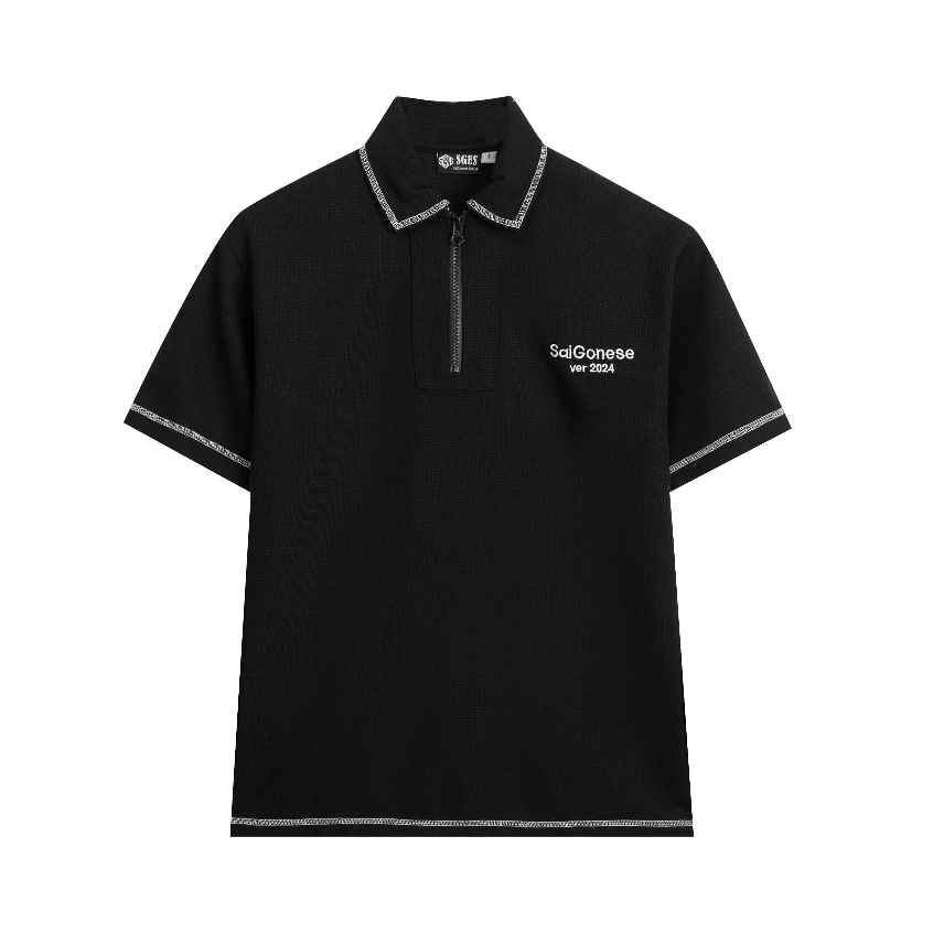 Áo Polo Waffle SAIGONESE Thun Tổ Ong Phông Unisex Nam Nữ / Đen