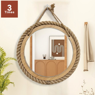 Gương tròn treo tường có viền dây thừng, khung gỗ, treo tường bằng dây thừng, bao bể vỡ, nhiều kích thước decor siêu đẹp