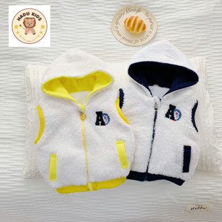 Áo gile cho bé, GILE cho bé trai bé gái chất LÔNG CỪU MỀM DÀY khóa kéo, thêu doremon dễ thương - HADU KIDS 7-27kg