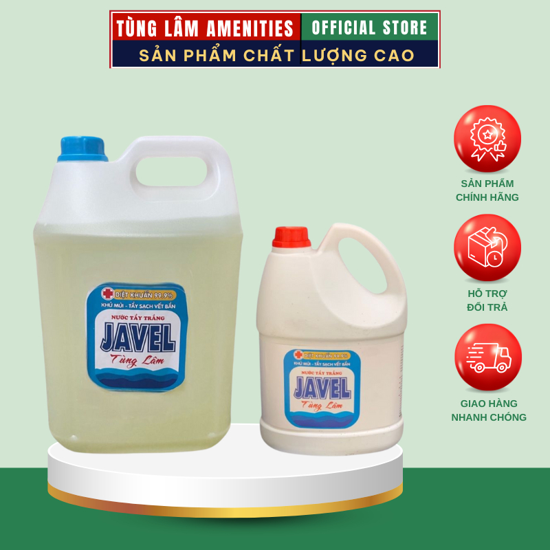 Nước Tẩy Trắng Javel Tùng Lâm - Khử Mùi, Diệt Khuẩn, Tẩy Sạch Vết Bẩn (4L/10L)