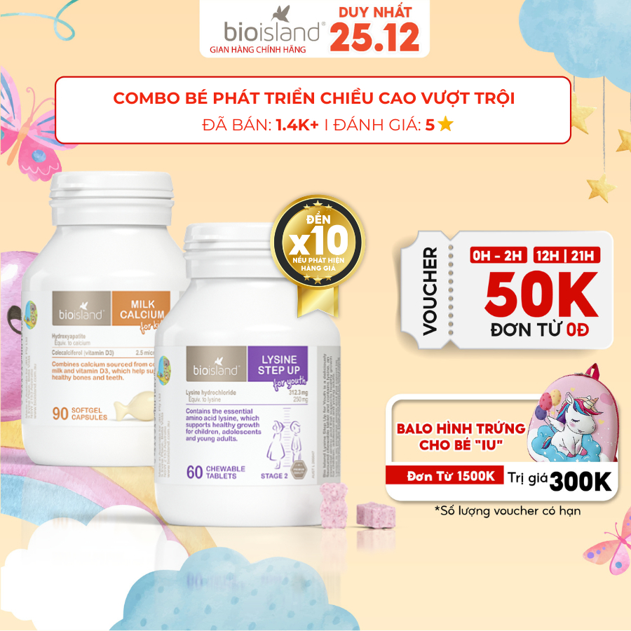 Combo Canxi sữa và Lysine Bio Island giúp bé, trẻ dậy thì tăng cường miễn dịch, khỏe mạnh, cao lớn vượt bậc