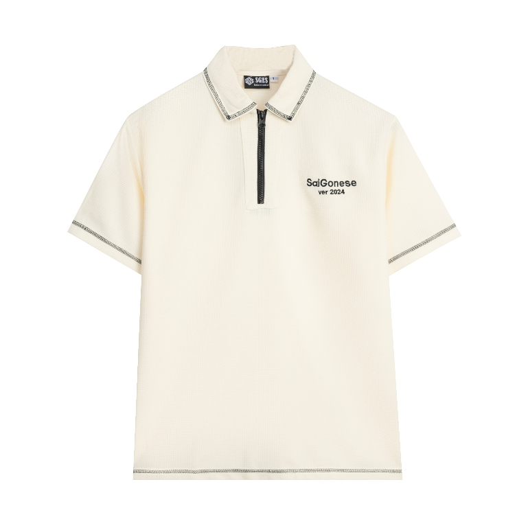 Áo Polo Waffle SAIGONESE Thun Tổ Ong Unisex Nam Nữ Form Rộng / Kem