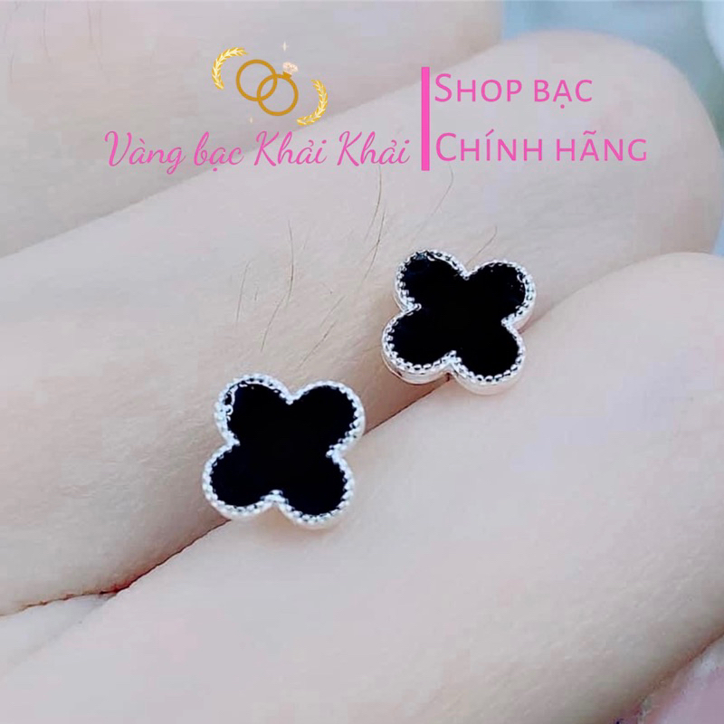 Bông tai cỏ bốn lá đá đen bạc ta - Bông tai nữ - Vàng bạc Khải Khải