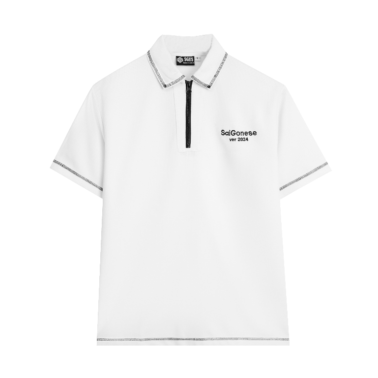 Áo Polo SAIGONESE Thun Waffle Form Rộng Unisex Nam Nữ / Trắng