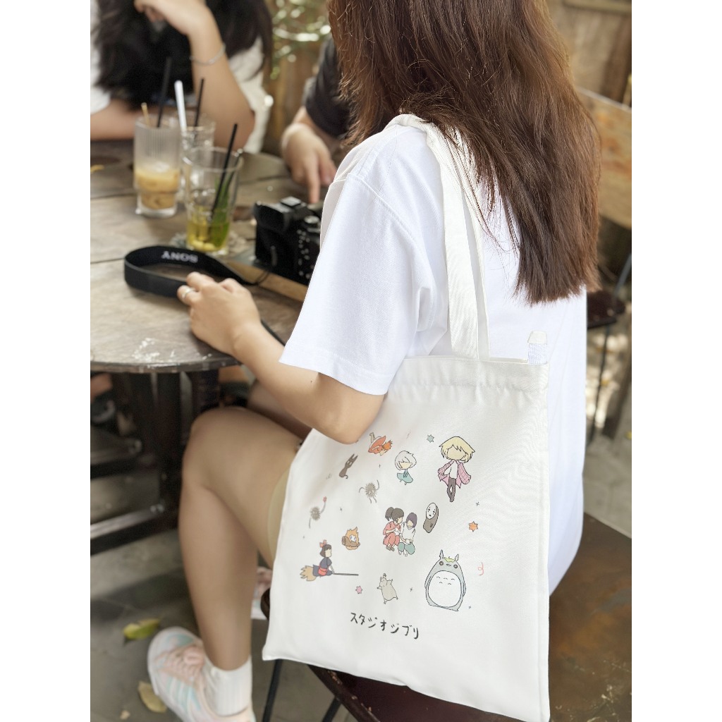 Túi tote vải có khóa kéo in hình Ghibli  - Sản phẩm của Penguin House