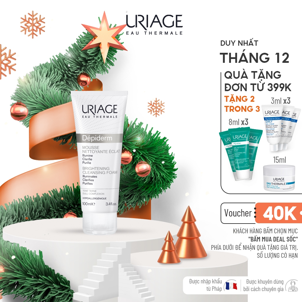 Sữa rửa mặt sáng da dạng bọt URIAGE DÉPIDERM MOUSSE NETTOYANTE ÉCLAT 100ml