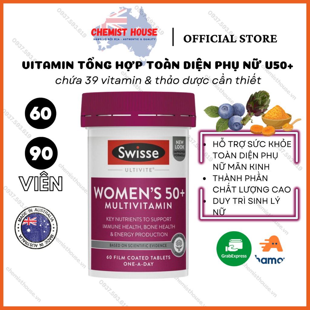 Swisse Women's Ultivite 50+ Multivitamin Viên Uống Vitamin Tổng Hợp Phụ Nữ U50+