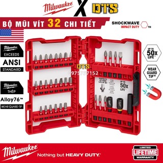Bộ mũi vít 32 chi tiết chịu lực SHOCKWAVE Milwaukee, Bộ bắt vít và đầu bắn tôn chuôi lục giác máy khoan bắt vít pin
