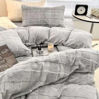 Bộ chăn ga nỉ nhung luxury 4 món lông thỏ