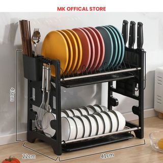 Kệ chén bát đa năng Cao Cấp - Kệ để chén bát 2 tầng có khay hứng nước, khay để muỗng đũa tiện lợi
