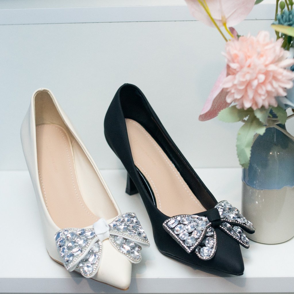 Giày Cao Gót Nữ Mũi Nhọn, Charm Nơ Cao 5p Charm Cao Cấp, Kiểu Dáng Trẻ trung- DA888