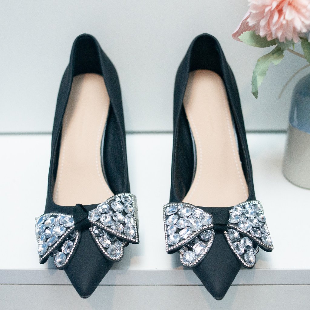 Giày Cao Gót Nữ Mũi Nhọn, Charm Nơ Cao 5p Charm Cao Cấp, Kiểu Dáng Trẻ trung- DA888