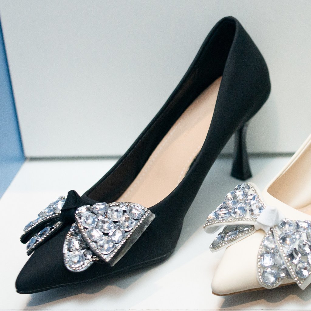 Giày Cao Gót Nữ Mũi Nhọn, Charm Nơ Cao 5p Charm Cao Cấp, Kiểu Dáng Trẻ trung- DA888