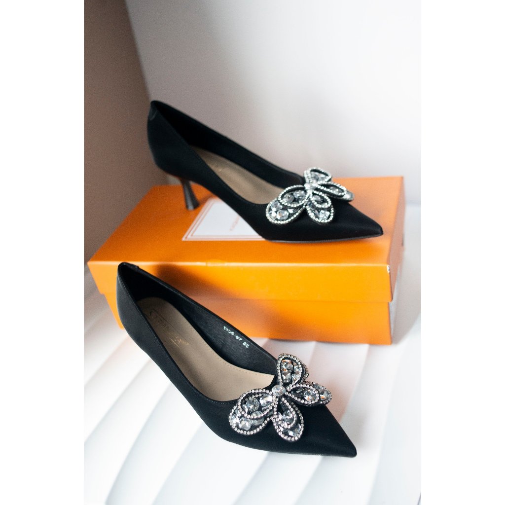 Giày Nữ Cao Cấp , Giày Cao Gót Nữ Mũi Nhọn, Charm Nơ Cao 6p Charm Cao Cấp, Kiểu Dáng Trẻ trung- DA895