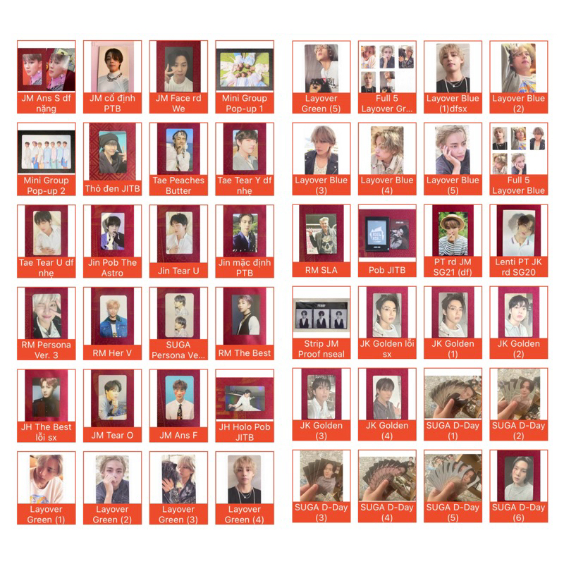 (CHAT TRƯỚC/ĐỌC MÔ TẢ) BTS Photocard bo góc chính thức trong Album, PTB,...