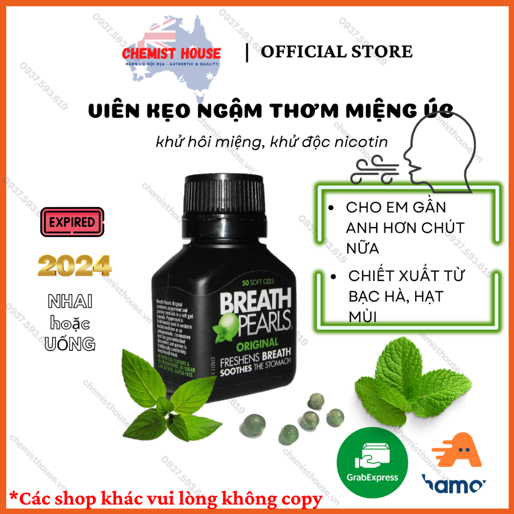 Kẹo thơm miệng khử mùi Breath Pearls chiết xuất bạc hà hạt mùi