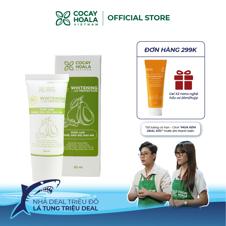 Kem trang điểm chống nắng Bơ Nghệ Cocayhoala SPF50/PA+++ kiềm dầu nâng tone tự nhiên dưỡng da se mịn lỗ chân lông - 30ml