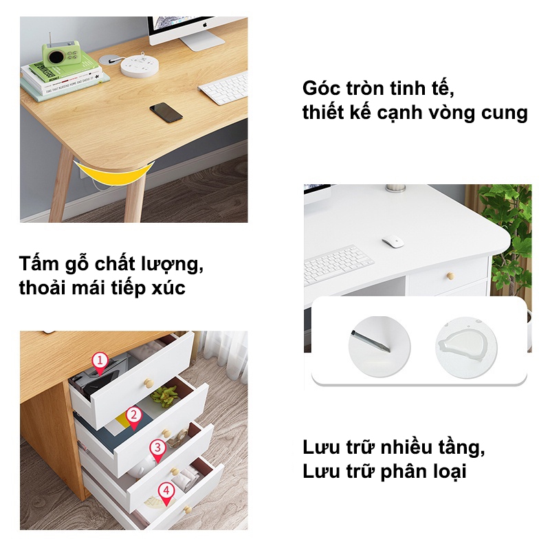 STA- Bàn làm việc Bàn Máy Tính Bằng Gỗ Có Ngăn Kéo Để 120/100CM