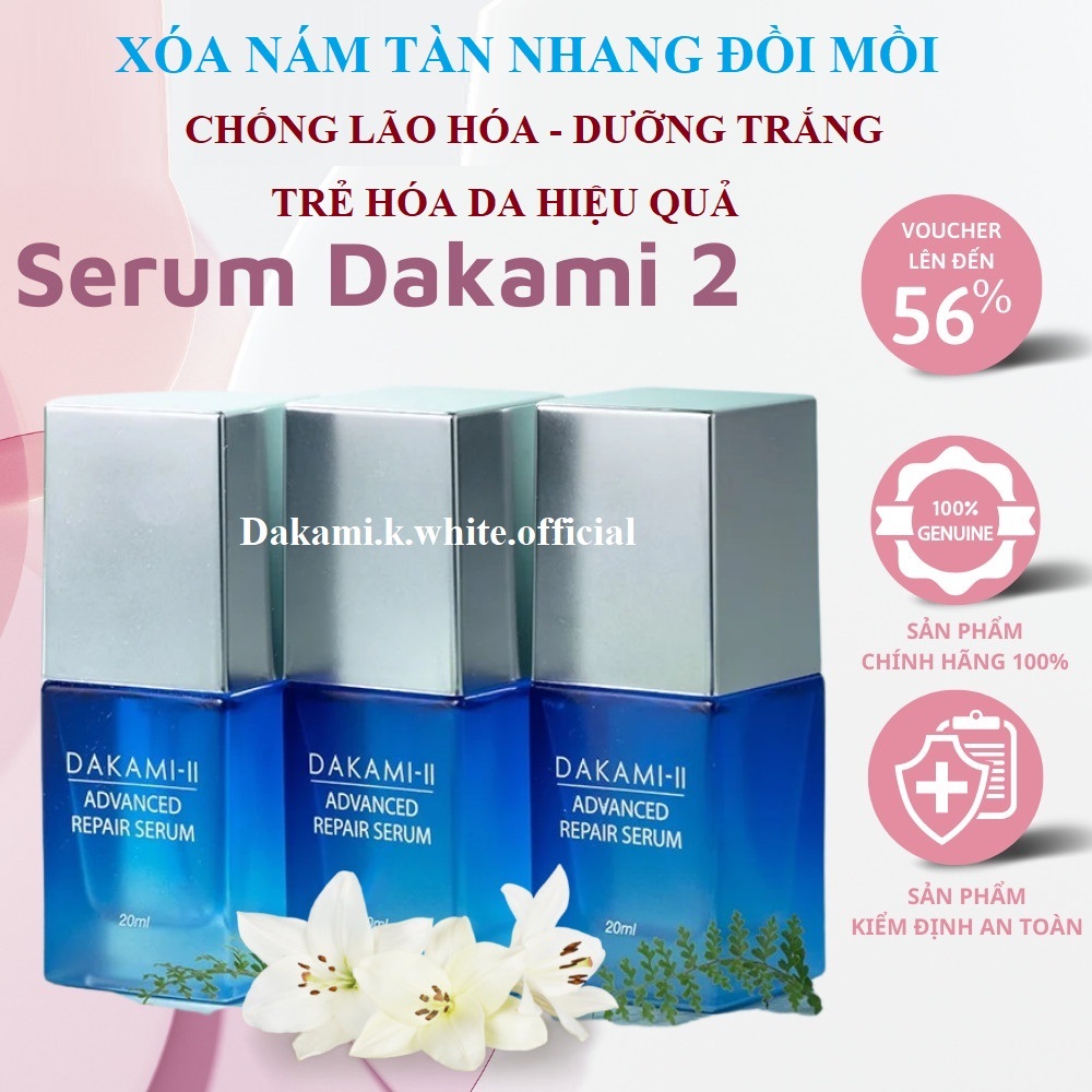 Combo Kem Dakami II K White ngày đêm và serum dưỡng trắng da chống lão hóa hết nám tàn nhang -Bip68