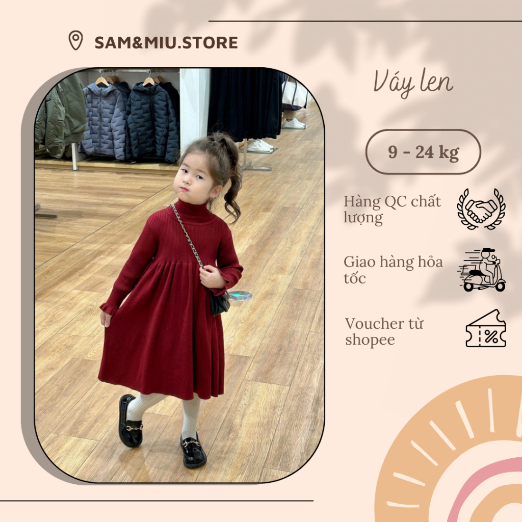 Váy len cho bé gái, váy thu đông cho bé mặc Noel Tết hàng Quảng Châu loại 1
