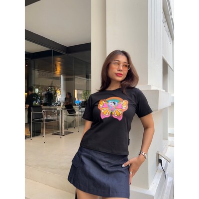 YU CHERRY | Áo thun Baby Tee nữ cotton 4 chiều tay ngắn Butterfly Femine Babytee YP027