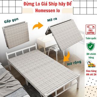 Giường gấp gọn thông minh 1m2x1m9, Giường xếp gọn khung sắt kèm nệm lót 1m2