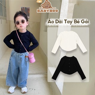 Áo Thun Dài Tay Cho Bé Gái Basic Lượn Tôm Đính Cúc Vải Zip Cực Đẹp BabyBoo