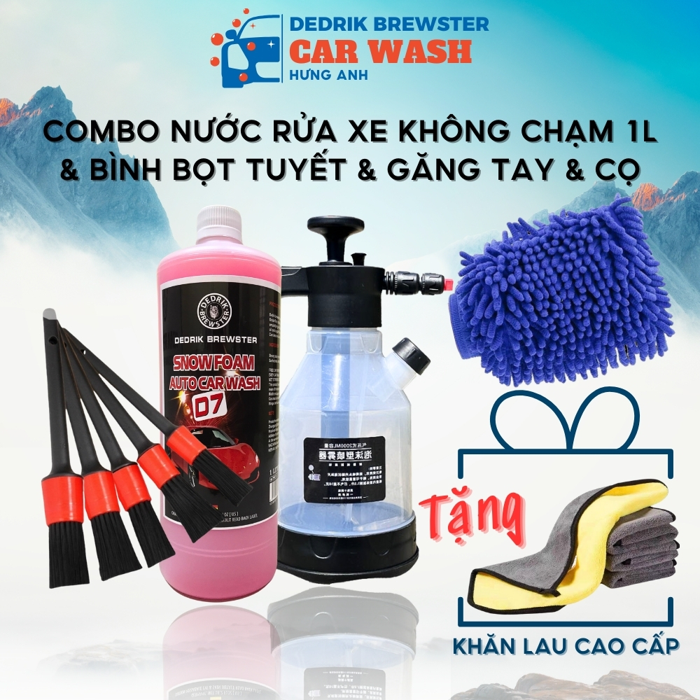 Combo dung dịch rửa xe không chạm + găng tay+ bình bọt tuyết + khăn lau + găng tay rửa xe + chổi cọ_Dedrik Brewster