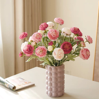 Hoa trà giả, hoa mao lương phủ nhung 1 cành 2 bông 1 nụ cao cấp trang trí nhà cửa, phòng khách, decor sự kiện, tiệc