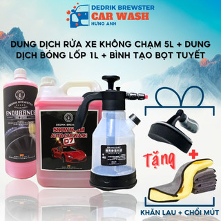 Combo 5L dung dịch rửa xe không chạm + 1L dung dịch bóng lốp + bình tạo bọt tuyết Dedrik Brewster - Tặng mút và khăn lau